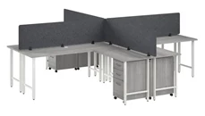 Cubicles Bush Furniture 4 Person L-Shaped Desk with Mobile File Cabinets, Power Grommets, and Privacy Screens