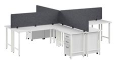 Workstations & Cubicles Bush Furniture 4 Person L-Shaped Desk with Mobile File Cabinets, Power Grommets, and Privacy Screens