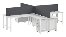 Workstations & Cubicles Bush Furniture 4 Person L-Shaped Desk with Mobile File Cabinets, Power Grommets, and Privacy Screens