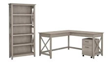 L Shaped Single Pedestal Desks Bush Furniture 60in W L-Shaped Desk with Mobile File Cabinet and 5 Shelf Bookcase