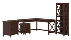 Office Suites Bush Furniture 60in W L-Shaped Desk with File Cabinets and 5 Shelf Bookcase
