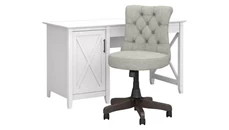 Stand-Alone Single Pedestal Desks Bush Furniture 54in W Computer Desk with Mid Back Tufted Office Chair