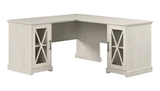 L Shaped Double Pedestal Desks Bush Furniture 60in W Farmhouse L-Shaped Desk with Storage Cabinets