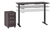 Standing Desks - Electronically Adjustable Bush Furniture 60in W x 30in D Electric Height Adjustable Standing Desk with Mobile File Cabinet