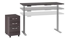 Standing Desks - Electronically Adjustable Bush Furniture 60in W x 30in D Height Adjustable Standing Desk with Assembled Mobile File Cabinet