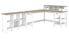 L Shaped Single Pedestal Desks Bush Furniture 60in W L-Shaped Computer Desk with Desktop Organizer and 6 Cube