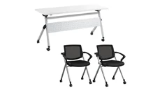 Training Tables Bush Furniture 60in W Nesting Training Table with Powered Grommets and 2 Chairs with Arms