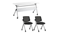 Training Tables Bush Furniture 60in W Nesting Training Table with Powered Grommets and 2 Chairs