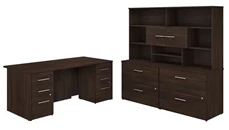 Office Suites Bush Furniture 72in W x 36in D Executive Desk with 2 -3 Drawer Vertical File Cabinets - Assembled, 2 - 2 Drawer Lateral File Cabinets - Assembled, and Hutch