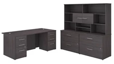 Office Suites Bush Furniture 72in W x 36in D Executive Desk with 2 -3 Drawer Vertical File Cabinets - Assembled, 2 - 2 Drawer Lateral File Cabinets - Assembled, and Hutch