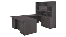U Shaped Desks Bush Furniture 72in W U-Shaped Executive Desk with 3 Drawer File Cabinet - Assembled, 2 Drawer File Cabinet - Assembled, and Hutch