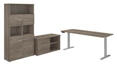 Standing Desks - Manually Adjustable Bush Furniture 6ft W Height Adjustable Standing Desk with Storage File Drawer - Assembled, and Bookcase