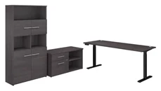 Standing Desks - Electronically Adjustable Bush Furniture 6ft W Height Adjustable Standing Desk with Storage File Drawer - Assembled, and Bookcase