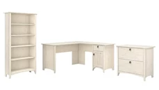 Office Suites Bush Furniture 60in W L-Shaped Desk with Lateral File Cabinet and 5 Shelf Bookcase