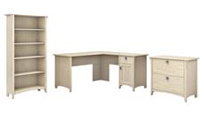 Office Suites Bush Furniture 60in W L-Shaped Desk with Lateral File Cabinet and 5 Shelf Bookcase