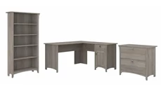 Office Suites Bush Furniture 60in W L-Shaped Desk with Lateral File Cabinet and 5 Shelf Bookcase
