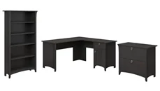 Office Suites Bush Furniture 60in W L-Shaped Desk with Lateral File Cabinet and 5 Shelf Bookcase