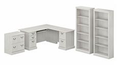 Office Suites Bush Furniture L-Shaped Executive Desk with Lateral File Cabinet and Bookcase Set