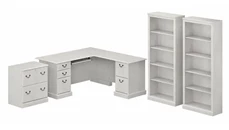 Office Suites Bush Furniture L-Shaped Executive Desk with Lateral File Cabinet and Bookcase Set