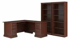 L Shaped Double Pedestal Desks Bush Furniture L-Shaped Executive Desk and Bookcase Set