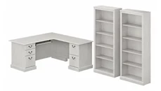 L Shaped Double Pedestal Desks Bush Furniture L-Shaped Executive Desk and Bookcase Set