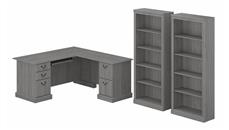 L Shaped Double Pedestal Desks Bush Furniture L-Shaped Executive Desk and Bookcase Set