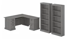 L Shaped Double Pedestal Desks Bush Furniture L-Shaped Executive Desk and Bookcase Set