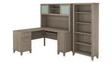 L Shaped Desks with Hutch Bush Furniture 60in W L-Shaped Desk with Hutch and 5 Shelf Bookcase