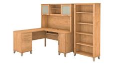 L Shaped Desks Bush Furniture 60in W L-Shaped Desk with Hutch and 5 Shelf Bookcase
