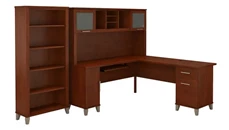 L Shaped Desks with Hutch Bush Furniture 72in W L-Shaped Desk with Hutch and 5 Shelf Bookcase