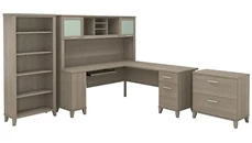 Office Suites Bush Furniture 72in W L-Shaped Desk with Hutch, Lateral File Cabinet and Bookcase