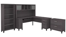Office Suites Bush Furniture 72in W L-Shaped Desk with Hutch, Lateral File Cabinet and Bookcase