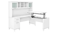 Standing Desks - Manually Adjustable Bush Furniture 6ft W 3 Position Sit to Stand L-Shaped Desk with Hutch