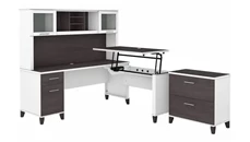 Standing Desks - Manually Adjustable Bush Furniture 6ft W 3 Position Sit to Stand L-Shaped Desk with Hutch and Lateral File Cabinet