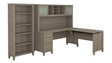 Standing Desks - Manually Adjustable Bush Furniture 6ft W 3 Position Sit to Stand L-Shaped Desk with Hutch and Bookcase
