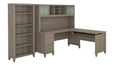 Standing Desks - Manually Adjustable Bush Furniture 6ft W 3 Position Sit to Stand L-Shaped Desk with Hutch and Bookcase