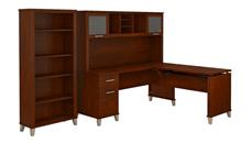Standing Desks - Manually Adjustable Bush Furniture 6ft W 3 Position Sit to Stand L-Shaped Desk with Hutch and Bookcase