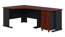 L Shaped Single Pedestal Desks Bush Furniture 48in W Corner Desk with 36in W Return and Mobile File Cabinet (Assembled)