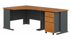 L Shaped Single Pedestal Desks Bush Furniture 48in W Corner Desk with 36in W Return and Mobile File Cabinet (Assembled)