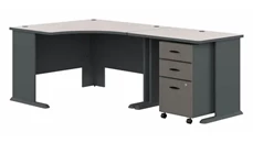 L Shaped Single Pedestal Desks Bush Furniture 48in W Corner Desk with 36in W Return and Mobile File Cabinet (Assembled)