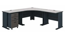 L Shaped Single Pedestal Desks Bush Furniture 84in W x 84in D Corner Desk with Assembled 3 Drawer Mobile File Cabinet