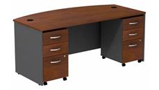 Stand-Alone Double Pedestal Desks Bush Furniture 72in W Bow Front Desk with (2) Assembled 3 Drawer Mobile Pedestals