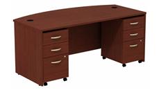 Stand-Alone Double Pedestal Desks Bush Furniture 72in W Bow Front Desk with (2) Assembled 3 Drawer Mobile Pedestals