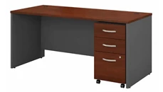 Stand-Alone Single Pedestal Desks Bush Furniture 66in W x 30in D Office Desk with Assembled 3 Drawer Mobile File Cabinet