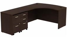 L Shaped Double Pedestal Desks Bush Furniture Bow Front L-Shaped Desk with (2) Assembled  Mobile Pedestals