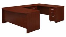 U Shaped Double Pedestal Desks Bush Furniture 72in W x 36in D Bow Front U-Shaped Desk with (2) Assembled Mobile File Cabinets