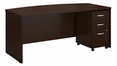 Stand-Alone Single Pedestal Desks Bush Furniture 72in W x 36in D Bow Front Desk with Assembled 3 Drawer Mobile File Cabinet