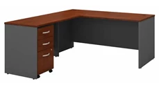 L Shaped Single Pedestal Desks Bush Furniture 66in W L-Shaped Desk with Assembled 3 Drawer Mobile File Cabinet