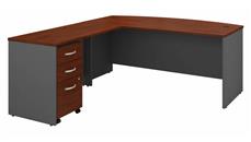 L Shaped Single Pedestal Desks Bush Furniture 72in W Bow Front L-Shaped Desk with Assembled 3 Drawer Mobile File Cabinet