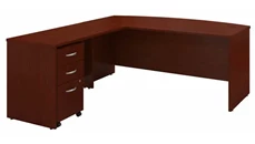L Shaped Single Pedestal Desks Bush Furniture 72in W Bow Front L-Shaped Desk with Assembled 3 Drawer Mobile File Cabinet